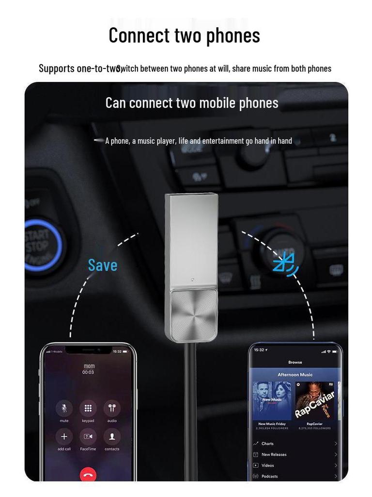 Kompakter Bluetooth 5.0 Auto-Audio-Receiver mit HD-Freisprechanruf, Navigation, AUX-Unterstützung