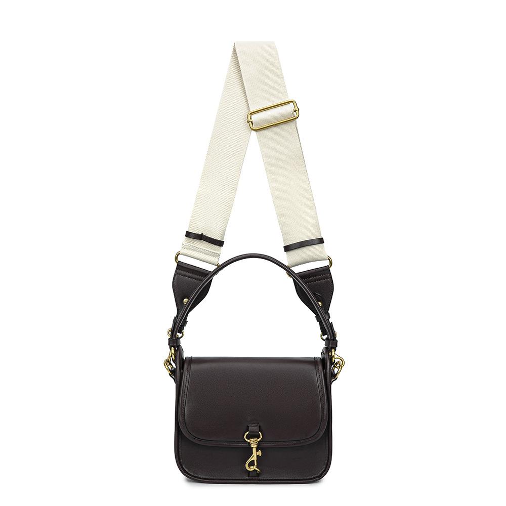 Vintage Women's PU Leather Crossbody Bag with Canvas Strap & Metal Clasp – Classic Brown Shoulder Handbag for Daily Use & Work