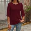 Women's Waffle Knit 3/4 Sleeve Blouse Loose Fit Round Neck Casual Top