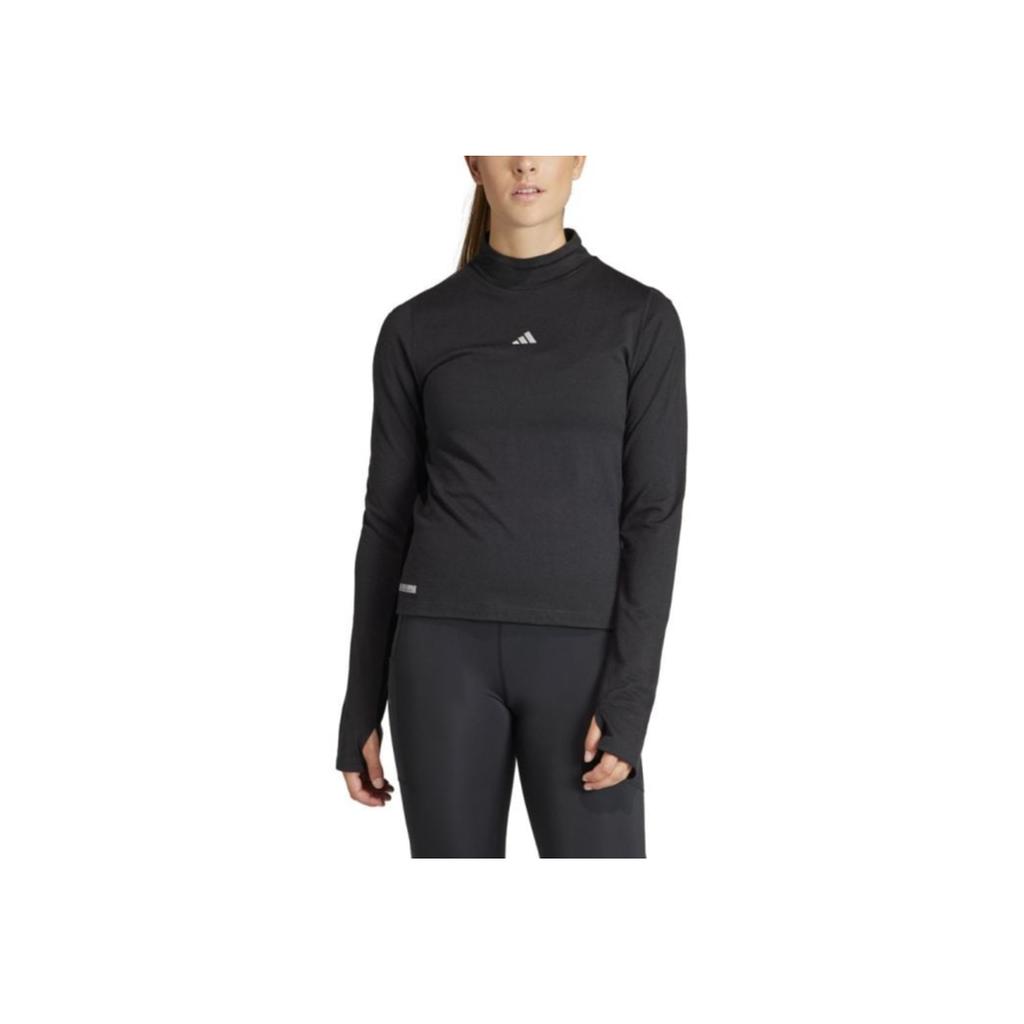 Adidas Solid Color Round Neck Long Sleeve Fitness Shirt Women tops Black IB6379