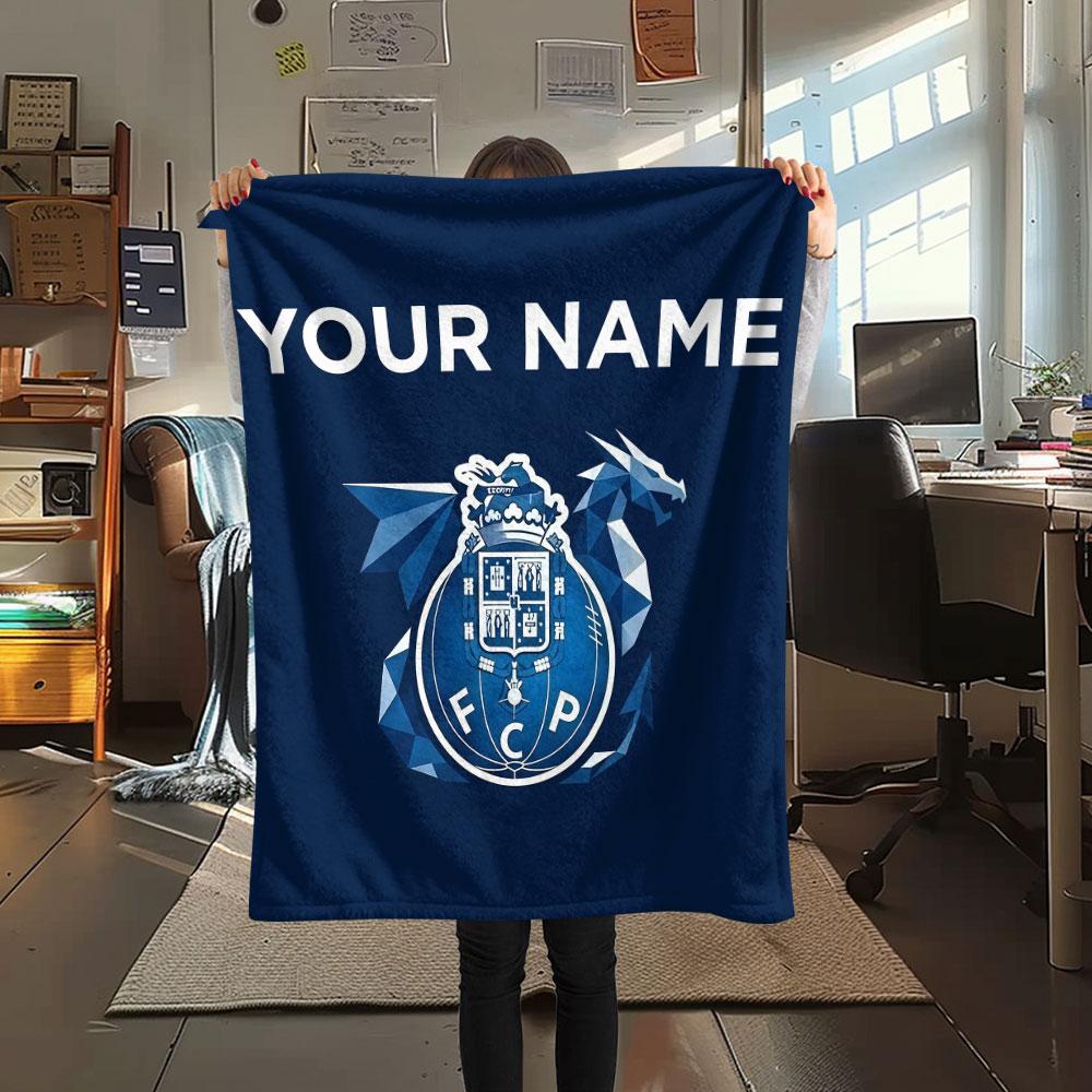 Custom Name,FC Porto Printed Flannel Blanket, soft throw for bedroom sofa, washable, Christmas present, great gift.