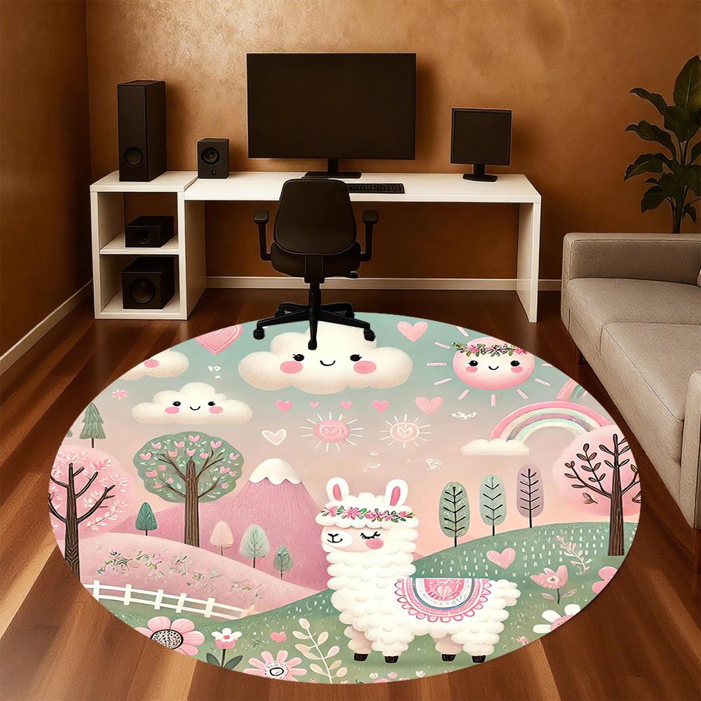 1pc Llama Forest Round Chair mat Area Rug - Non-Slip, Floor Mat for Office, Bedroom, and Indoor Decor -1002049