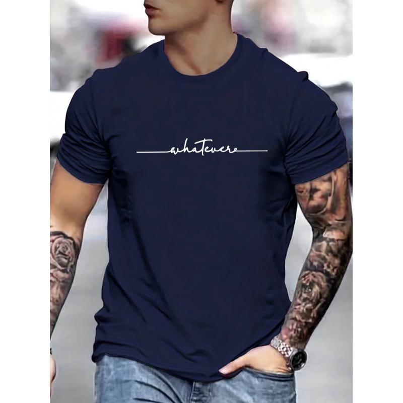 Men Fashion Crew Neck Short Sleeve whatever letter Print Sleeve Cotton T Shirt Top