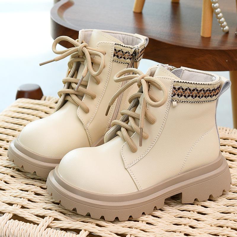 Kids' Genuine Leather Boots - 2025 New Autumn/Winter Velvet Lined Soft Sole Martin Boots for Girls and Boys