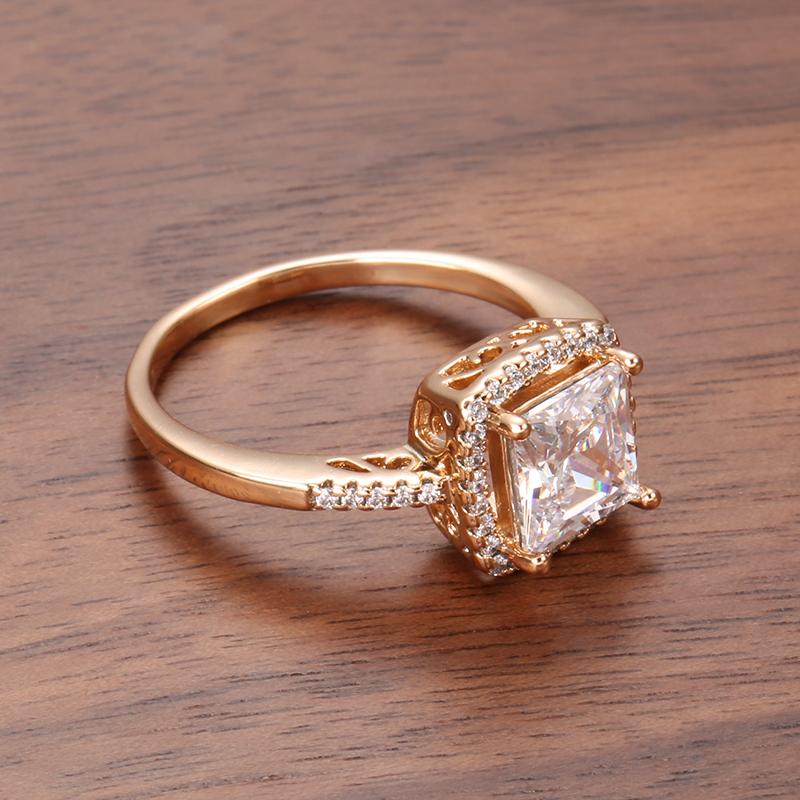 New Square Natural Zircon Ring Bride Wedding Fashion Jewelry  Rose Gold Color Rings For Women Crystal Gift