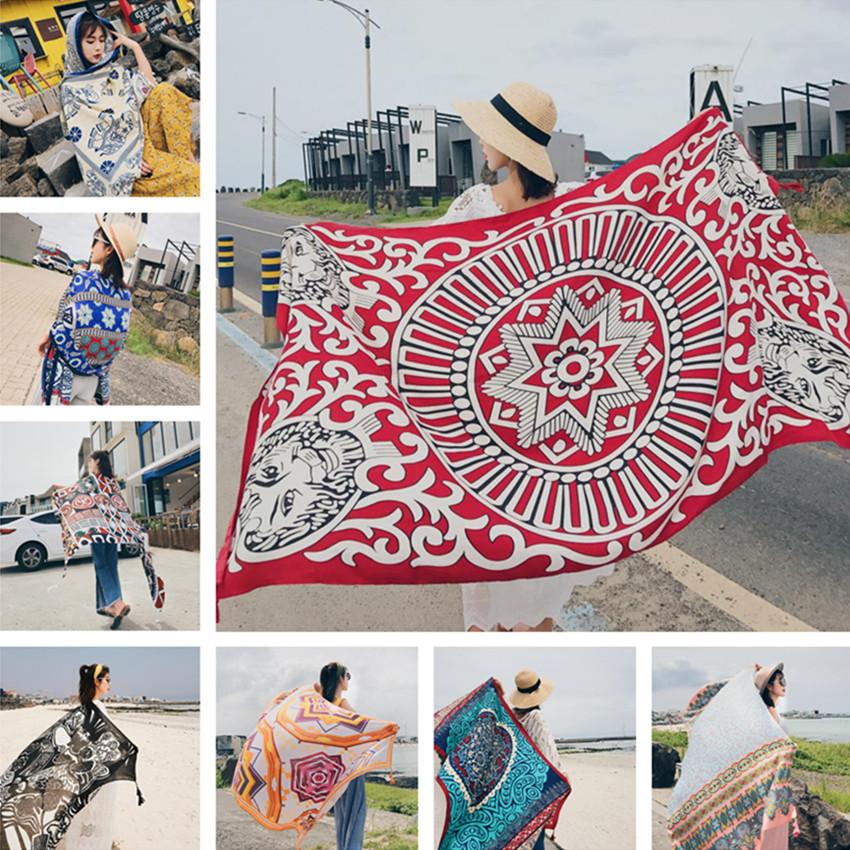 Fashions 90x180cm Twill Cotton Pareo Beach Cover-Ups Women Large Beach Dress Bikini Bathing Swimwear Cover Up Sarong Wrap Scarf