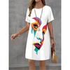 Fashion Trend 3D Imitation Denim Pattern Women's Dress New Summer Street Denim Flower Print Short Sleeve Loose Casual Mini Dress