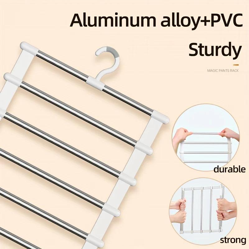 Multifunctional Folding Pants Rack - Cloud Ladder Hanging Design, Stainless Steel Pants Clips, Multi-Layer Seamless Storage
