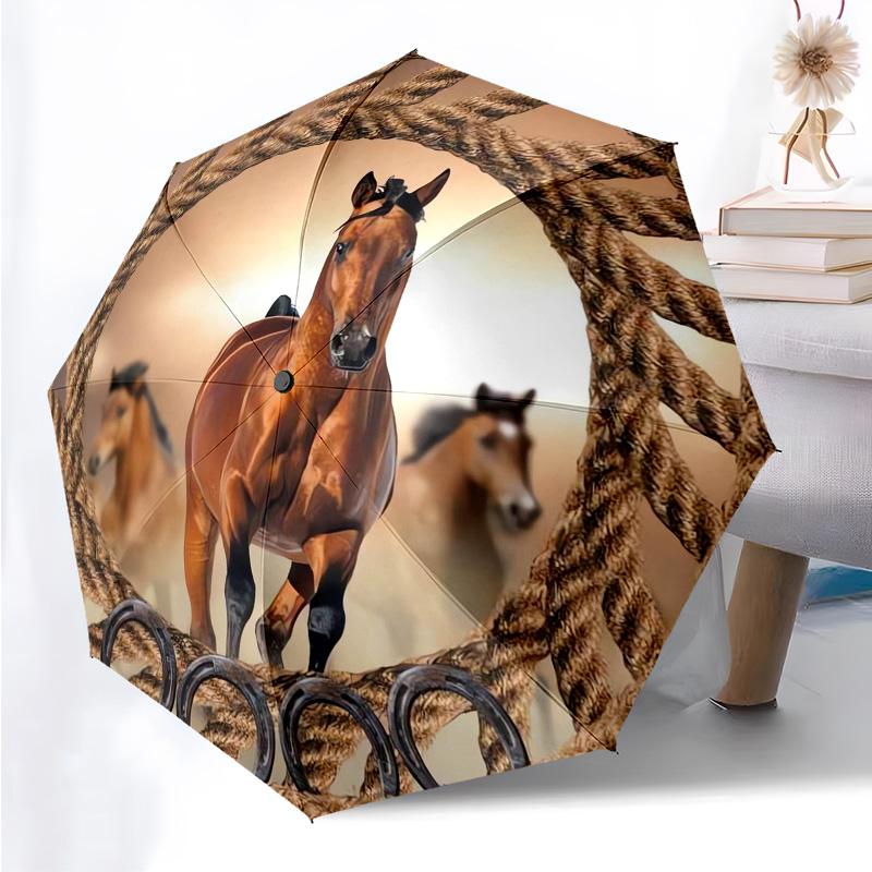 

Horse Themed Folding Umbrella Fashion Auto-Open 8 Iron Ribs Plastic Handle Foldable Sunshade Perfect Christmas Gifts