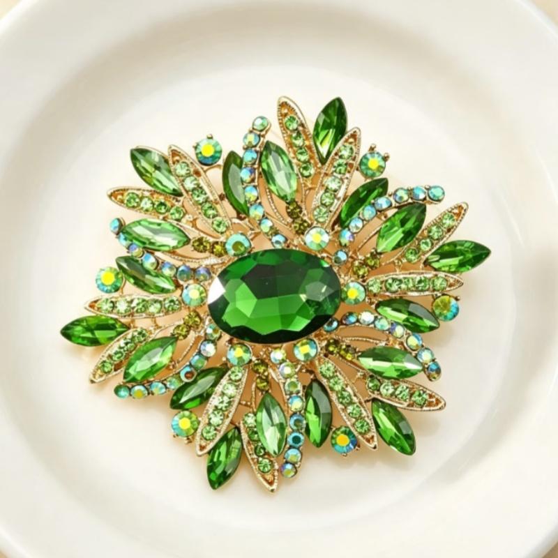 Multicolor Rhinestone Flower Brooch Shiny Crystals Gold Plated Frame For Wedding Party Formal Outfit Accessories