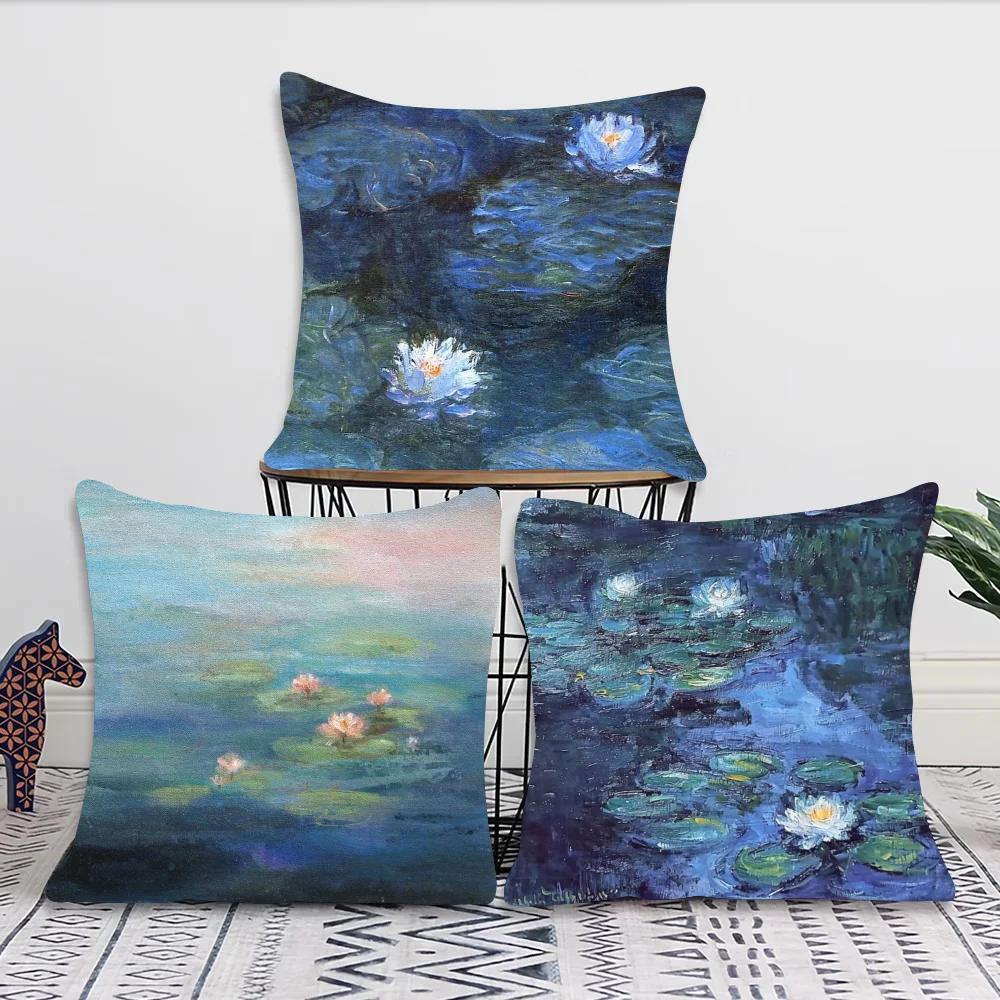 1pc Claude Monet Pillow Case Square Bedroom Sofa Leisure Comfort Cushion Car Living Room Home Decoration