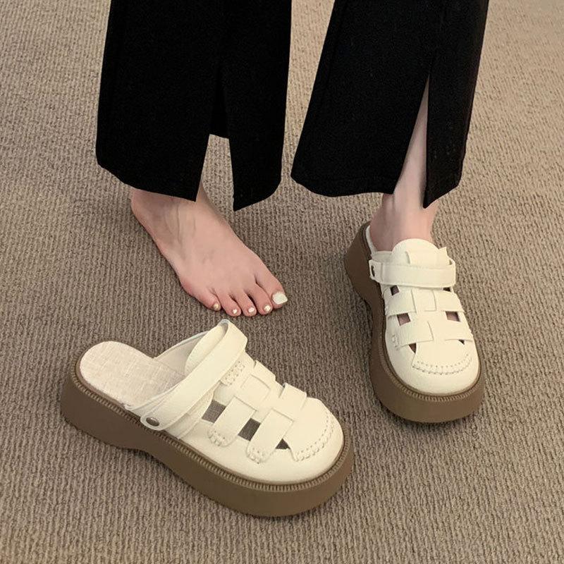 

Thick-soled bag head sandals women s summer wear 2025 new models with skirts breathable hollow Roman sports hole cool slippers 40 бежевый