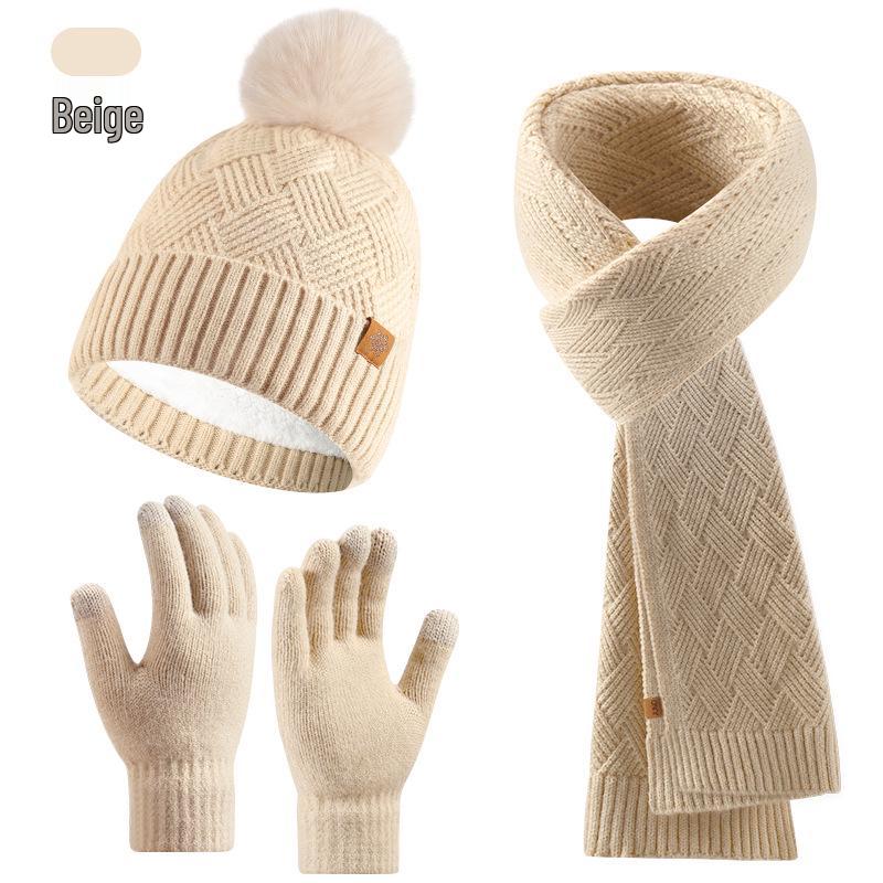 Women's Winter Knit Hat, Scarf, and Gloves Set - Double Layer Fleece Lined for Warmth