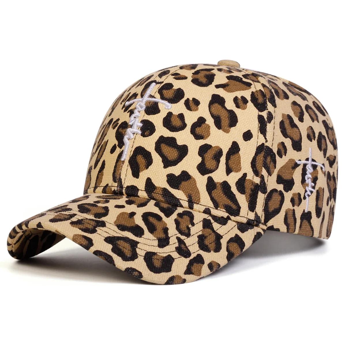 

Unisex Letter Cross Embroidery Leopard Pattern Baseball Caps Spring And Autumn Outdoor Adjustable Casual Hats Sunscreen Hat Cap