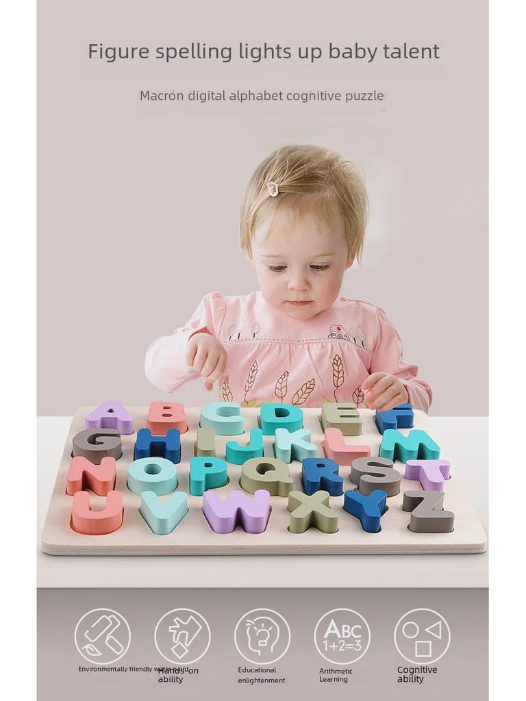 Children's Educational Wooden Jigsaw Puzzle Board for Number and Letter Shape Recognition