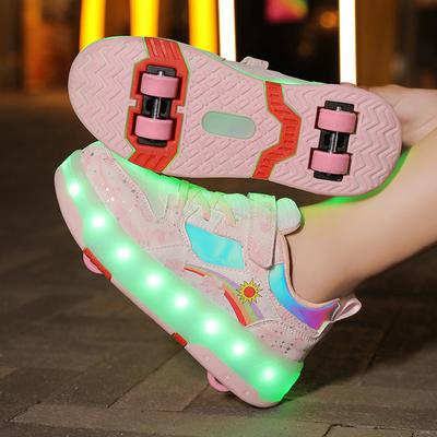 Chaussures de Patins à Roulettes LED avec 4 Roues Chaussures de Sneakers de Vitesse pour Filles Femmes Baskets avec Roues Chaussures de Patins à Roulettes pour Enfants