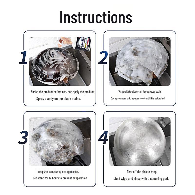 Výkonný čistič dna černých hrnců pro odstranění připálenin a oleje