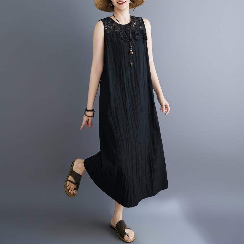 Sleeveless Plus size vintage black new in dresses for women casual loose long summer dress
