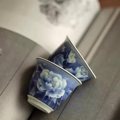 Blue And White Hibiscus Flower Master Cup Single Cup Ceramic Household Kung Fu Tea Set Tea Cup Personal Tea Cup Single Cup Tea Cup