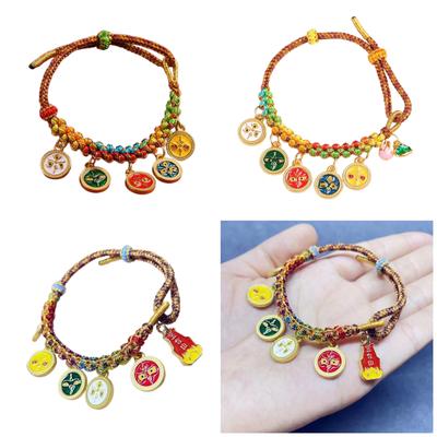 Handcrafted Bracelet with Five Deities Tibetan Wristchain Colorful Rope Handchain Adjustable Wristband Jewelry for Women