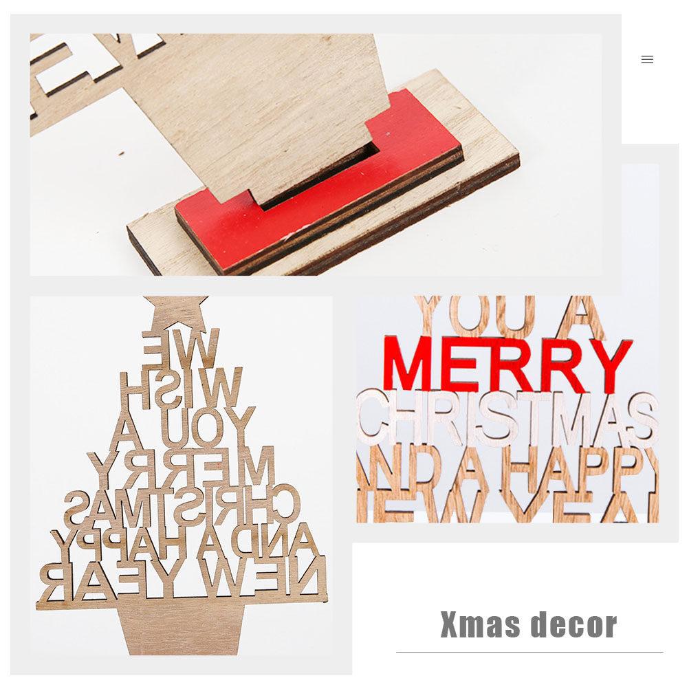 

2Pcs Mini Christmas Tree Decor Wooden Xmas Adornment Adorable Letter Design Festive Living Room Bedroom Party other