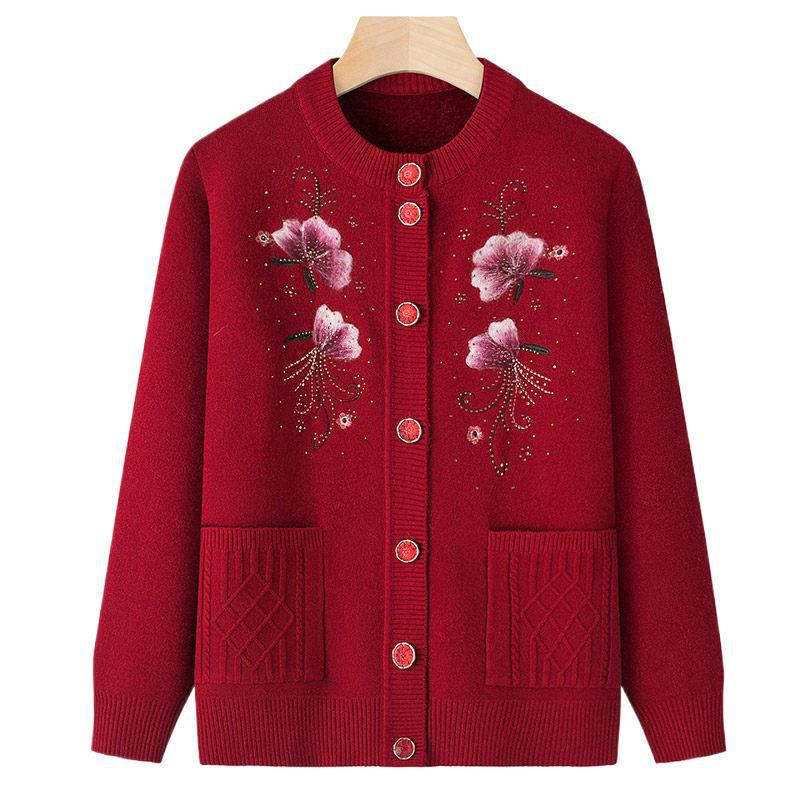 Plus Size Velvet Thickened Sweater Coat for Women & Grandmothers (73-83 Years) - Button Cardigan