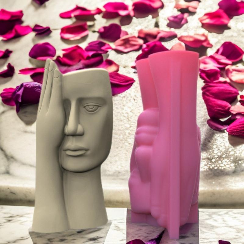 Blomsterpotte silikonform betongform skjermet menneskelig ansiktsform blomsterpotteformer sementform silikonmateriale for
