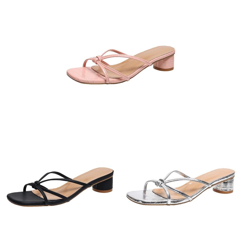 Low Heel Square Toe Slides With Pu Material For Summer Casual Wear