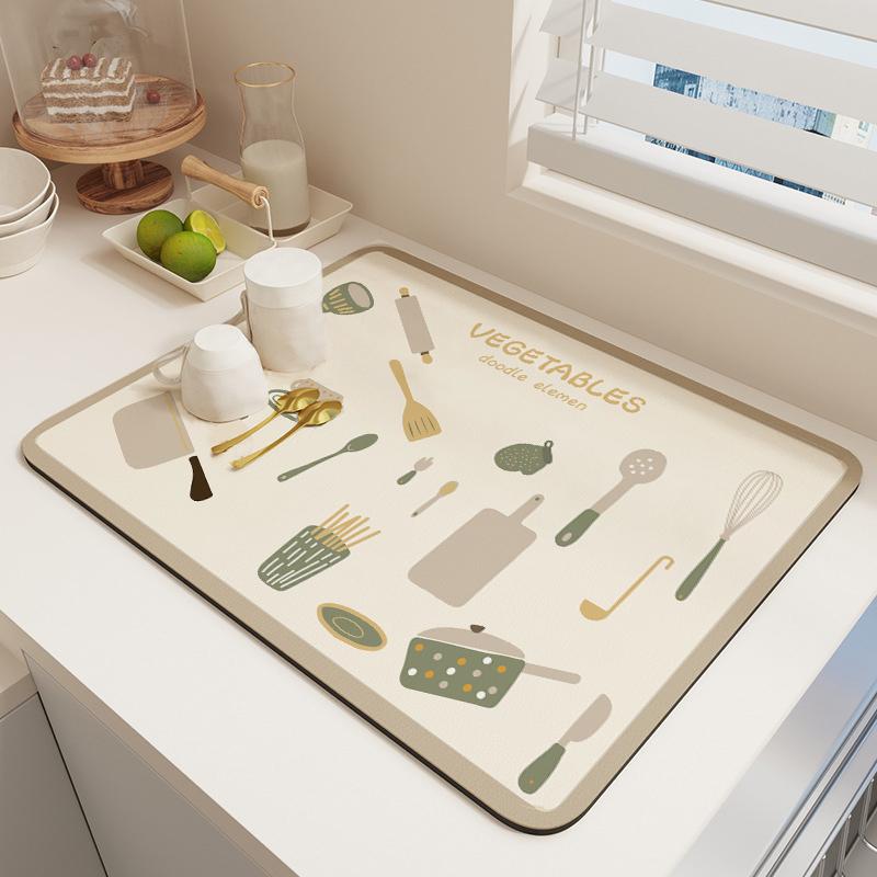 Kieselgur Küchenablaufmatte, Geschirrbar-Matte, Schreibtisch-Teetassenmatte, Arbeitsplatten-Saugmatte