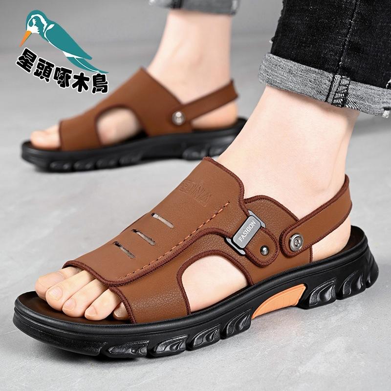 Factory direct sales sandals men's non-slip, deodorant and wear-resistant driving cool slippers two wear medium sandals