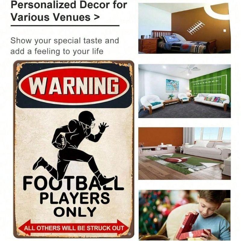 Metal Poster Funny Football Players for Teen Boys Room Fan Gift