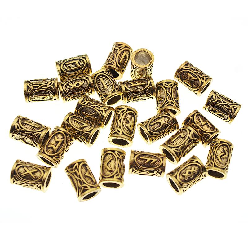 24pcs/Set Vintage Futhark Runes Viking Beads Spacer Large Hole Beard or Hair Bead for Charm Bracelet DIY Handmade Jewelry Making