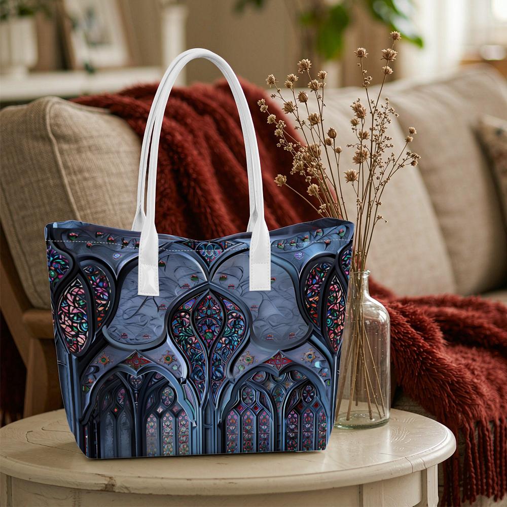 Gothic Stained Glass Pattern Large Tote Bag Casual Stylish Daily Commuter Shoulder Bag for Women