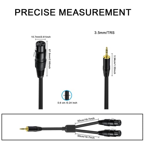 XB-9211-1.5B: Two XLR Canon Female To 3.5mm Stereo Mini Plug Unbalanced Line Cable, Noise-Resistant (1.5m)