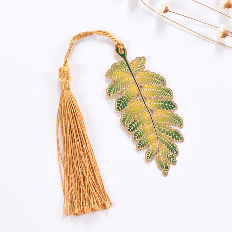 Gold-Plated Copper Leaf Bookmark with Peacock Print