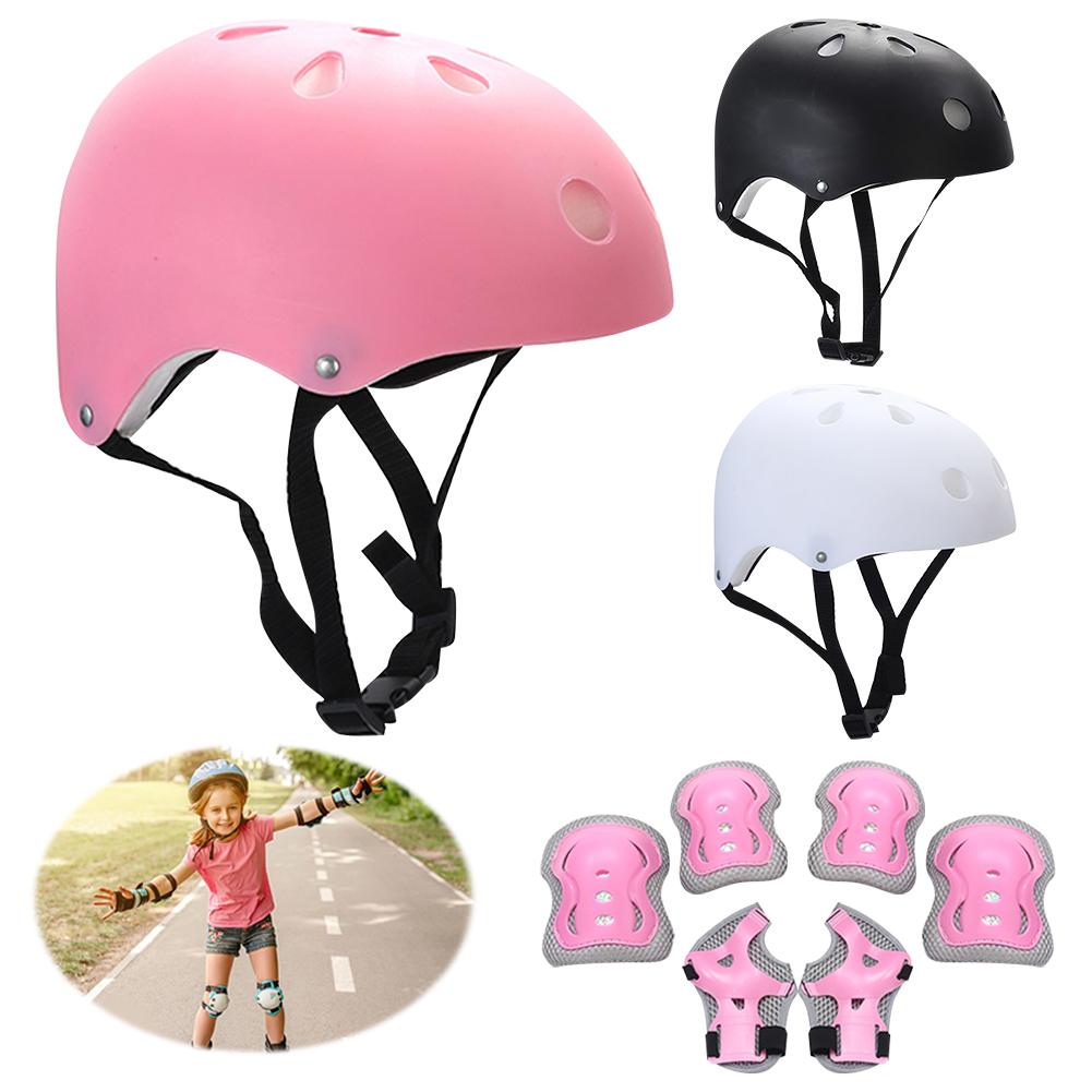 7Pcs/Set Kids Safety Helmet Knee Elbow Pad Set Children Outdoor Sports Bicycle Helmet Protective Gear Set for Skateboard Cycling bianco