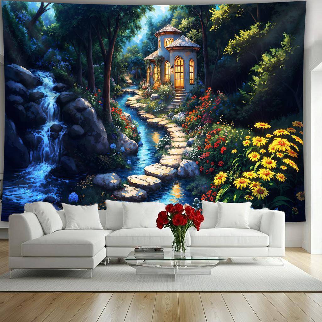 Waterfall And Stream Landscape Digital Printing Polyester Wall Tapestry Suitable For Use In Living Rooms Bedrooms Bars And Party