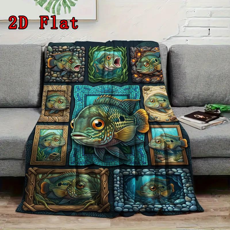 Aquatic Fish Art 2D Flat Pattern Flannel Blanket, High Quality All Seasons, Home Decor, Warmth and Comfort, Perfect for Christmas Gifts.