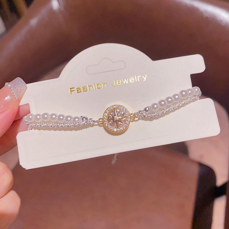 Light Luxury Niche High-end Pearl Bracelet Women's Korean Style Fashion Elegant Flash Zircon Love Bracelet Crystal Bracelet