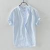 Men's Short-Sleeve Chinese Stand Collar Linen Shirt - Lightweight Summer Casual Fashion