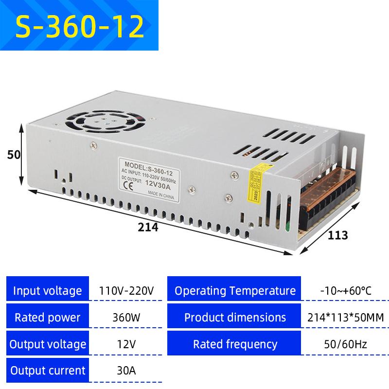 220V to 12V/24V/5V Switching Power Supply, 2A-20A High-Power Transformer for LED Strips & Monitoring Systems