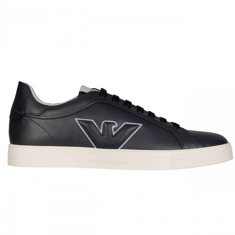 Emporio Armani Men's Leather Sneakers Shoes Navy - Size: 44.5