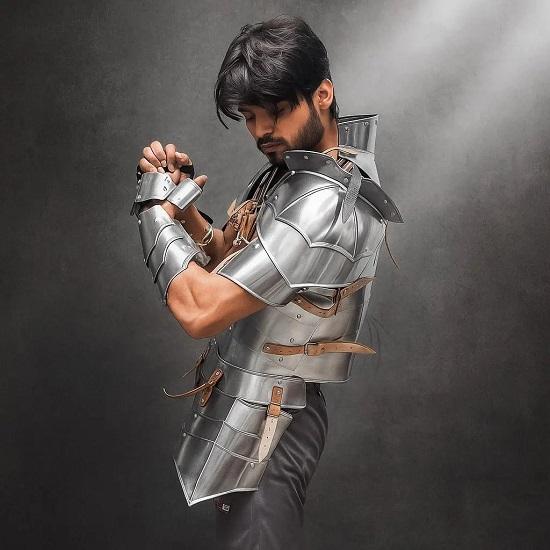 Medieval Half Body Armor Suit 18 Gauge Steel Knight Costume LARP Cosplay Chest Plate Pauldrons Renaissance Festival Warrior Gear