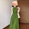 2026 Summer French Green Sleeveless Children's Beach Resort Long Dress