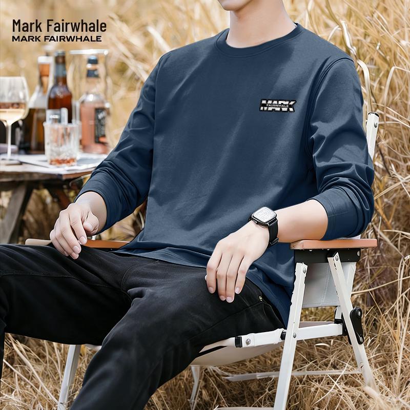 MARK FAIRWHALE Men's Pure Cotton Round Neck Long Sleeve T-Shirt