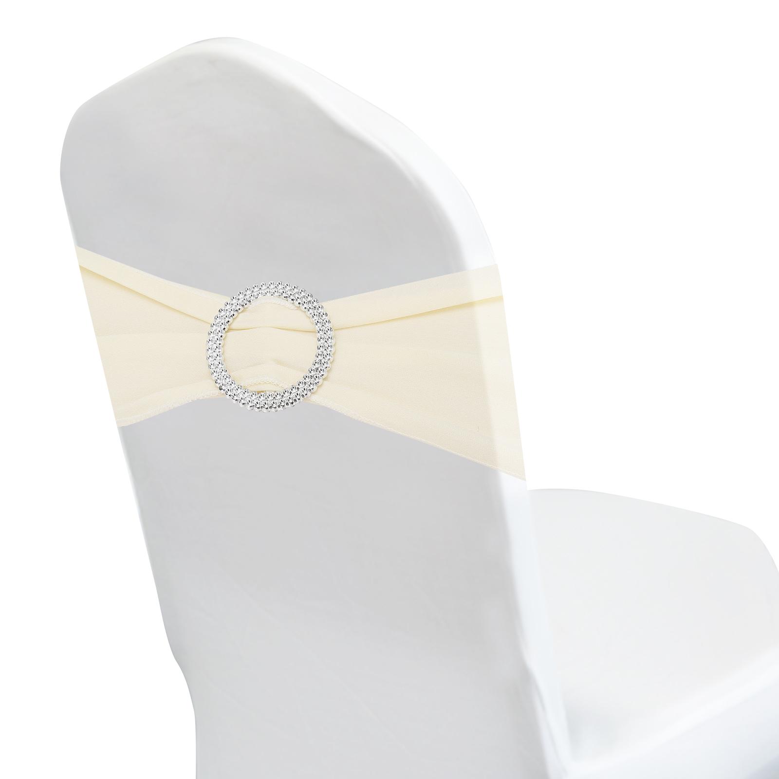 

Chair Bows Sash 50pcs Stretch Chair Cover Band Elastic Chair Tie with Silver Buckle Slider for Party Wedding Banquet Decoration