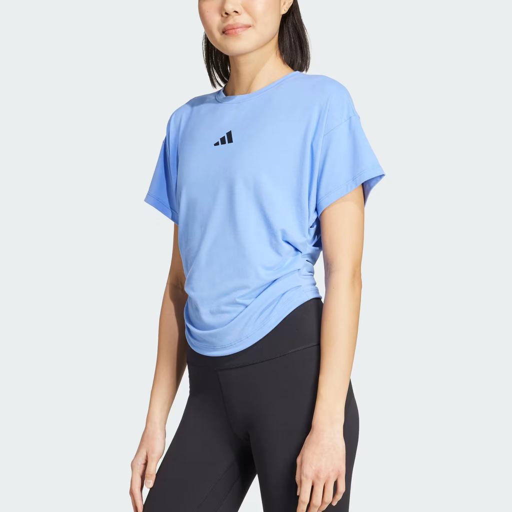 adidas Wzór Luźny Krótki Rękaw Okrągły Dekolt Krótki T-shirt Damskie Topy Niebieski JX1192