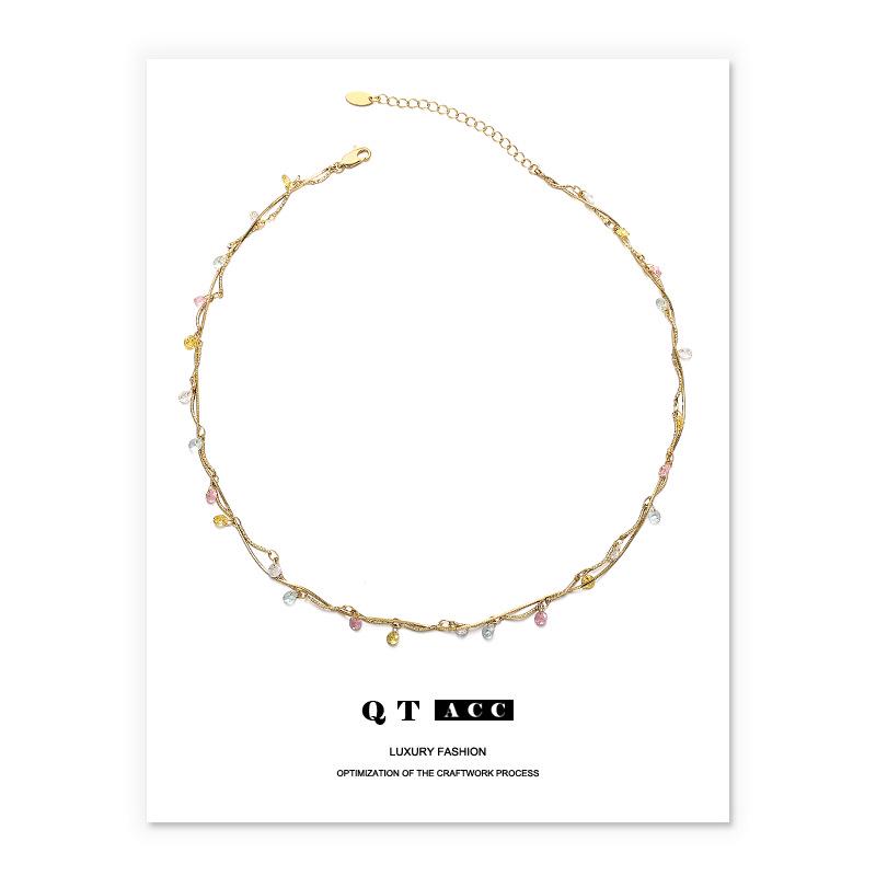 

Ожерелье с подвеской из латуни с покрытием из 18-каратного золота, цветным цирконием и французским ретро-светлым роскошным дизайном золотой