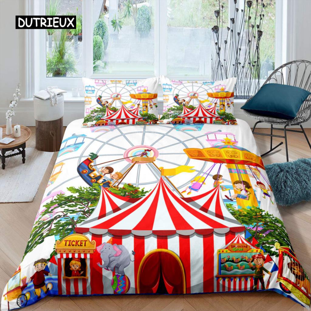 Amusement Park Duvet Cover Set Polyester Ferris Wheel Ball Bedding Set Girl Cartoon Fairy Tale Queen Size 2/3pcs Comforter Cover