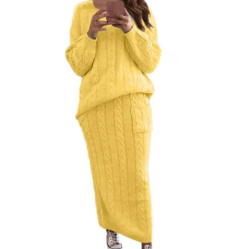 Autumn/Winter Women's Fashionable Cable Knit Floral Sweater Suit Dress Amazon European American Style Knitwear